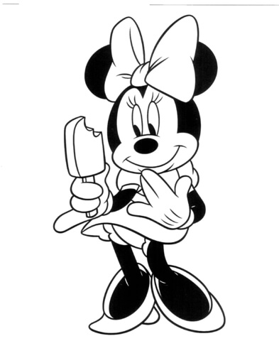 Minnie With Ice Cream  Coloring Page